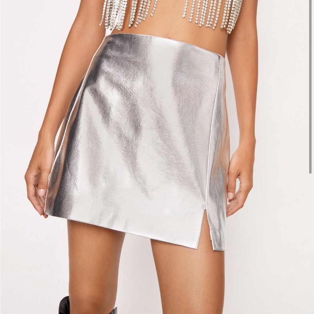 NASTY GAL Silver Premium Metallic Faux Leather Mini Skirt